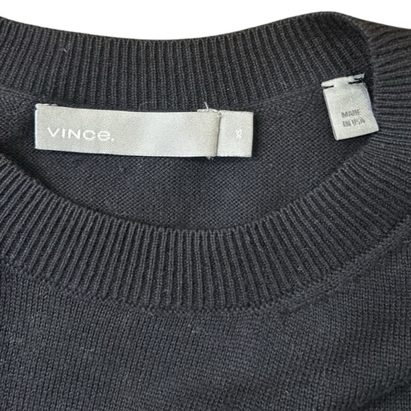 Vince Long Sleeve Cotton Crew Neck Ribbed Detail Black Sweater Dress Size XS - Picture 3 of 10